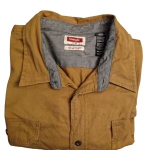 Wrangler Button Down Shirt Mens 3XL Long Sleeve Beige Chest Pockets Cotton